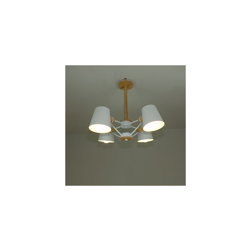 Lampadario in metallo a 4 luci con decorazioni in legno Macaron Vintage dipinto