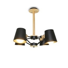 Lampadario in metallo a 4 luci con decorazioni in legno Macaron Vintage dipinto