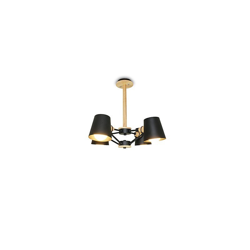 Lampadario in metallo a 4 luci con decorazioni in legno Macaron Vintage dipinto