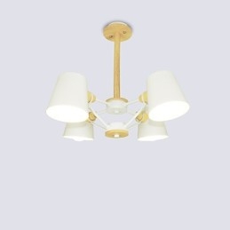 Lampadario in metallo a 4 luci con decorazioni in legno Macaron Vintage dipinto