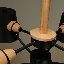 Lampadario in metallo a 4 luci con decorazioni in legno Macaron Vintage dipinto
