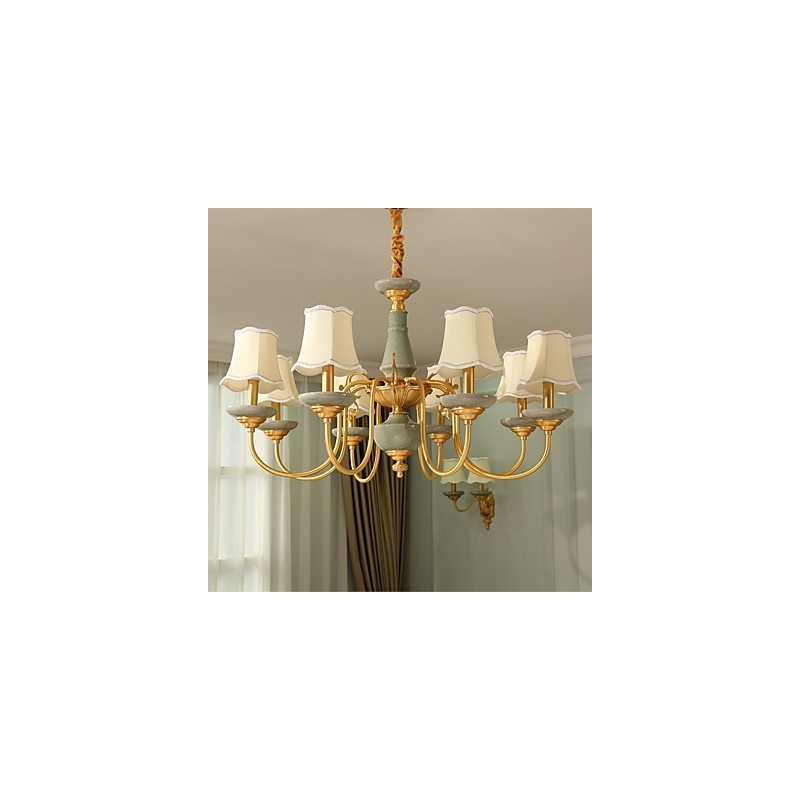 Lampadario in ottone con decorazioni in giada KP8