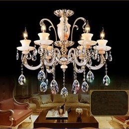 Lampadario a sospensione in vetro, lega di zinco, stile candela, cristallo di giada europeo