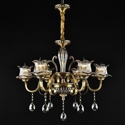 Lampadario rustico Lodge in metallo e vetro, finitura ottone, 2 lampadine