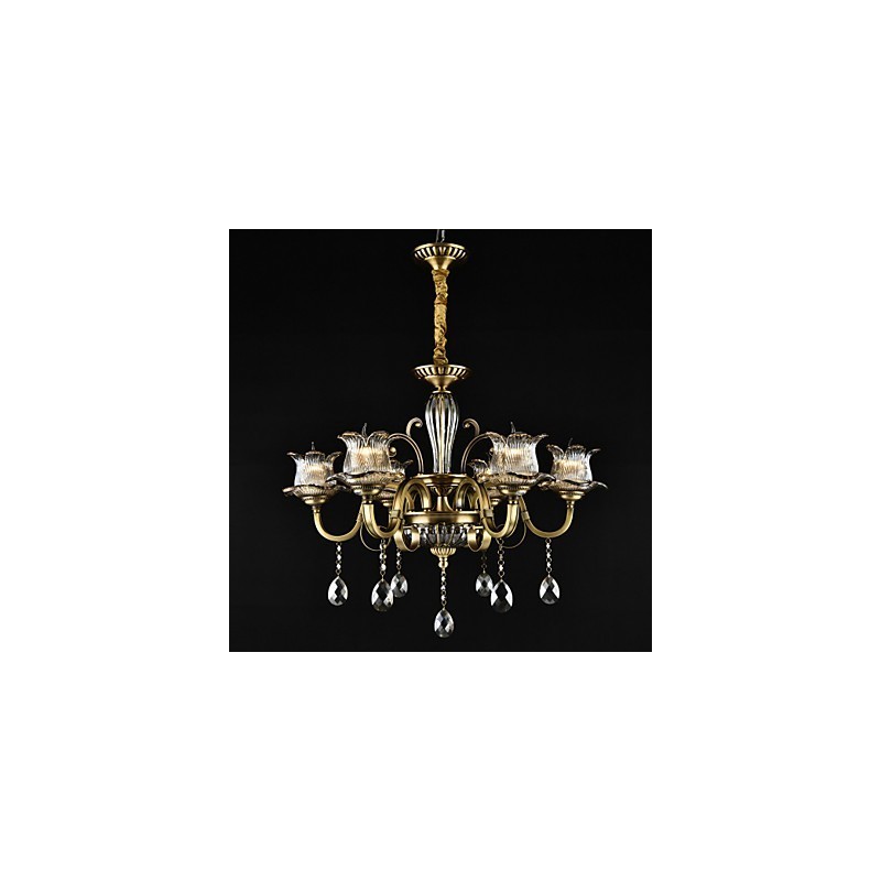 Lampadario rustico Lodge in metallo e vetro, finitura ottone, 2 lampadine