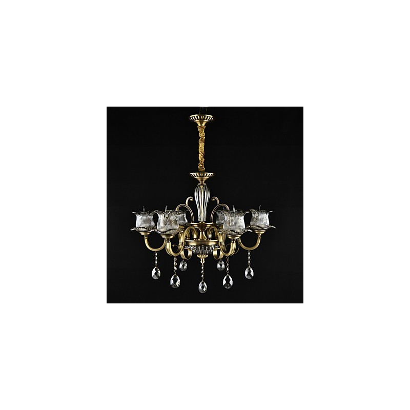 Lampadario rustico Lodge in metallo e vetro, finitura ottone, 2 lampadine