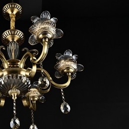 Lampadario rustico Lodge in metallo e vetro, finitura ottone, 2 lampadine