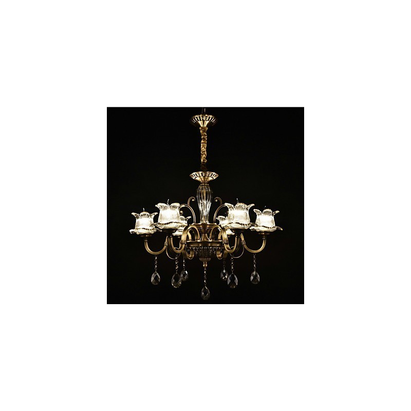 Lampadario rustico Lodge in metallo e vetro, finitura ottone, 2 lampadine