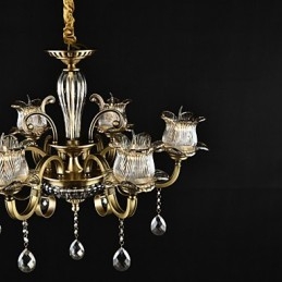 Lampadario rustico Lodge in metallo e vetro, finitura ottone, 2 lampadine