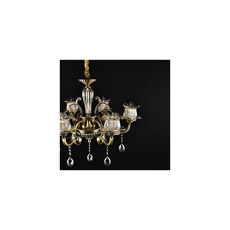 Lampadario rustico Lodge in metallo e vetro, finitura ottone, 2 lampadine
