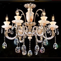 Lampadario a sospensione in vetro, lega di zinco, stile candela, cristallo di giada europeo
