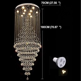 Lampadario a sospensione contemporaneo in cristallo con 10 lampadine GU10, 180 cm