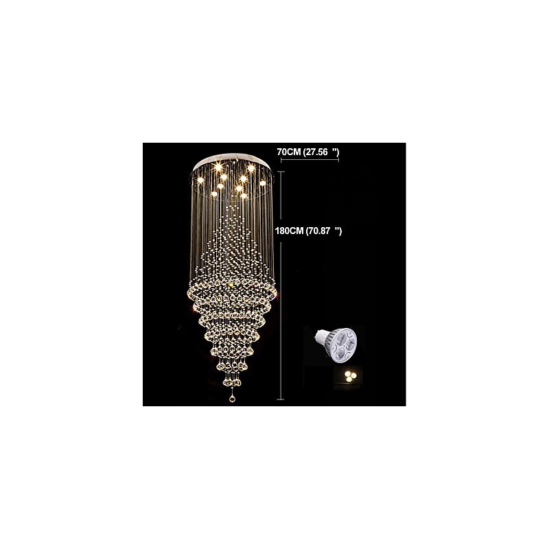 Lampadario a sospensione contemporaneo in cristallo con 10 lampadine GU10, 180 cm