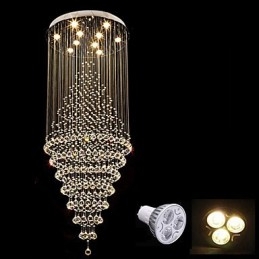 Lampadario a sospensione contemporaneo in cristallo con 10 lampadine GU10, 180 cm
