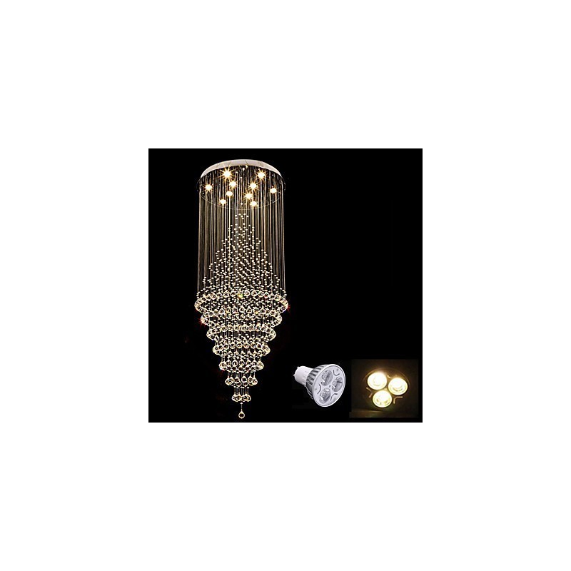 Lampadario a sospensione contemporaneo in cristallo con 10 lampadine GU10, 180 cm