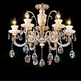 Lampadario a sospensione in vetro, lega di zinco, stile candela, cristallo di giada europeo