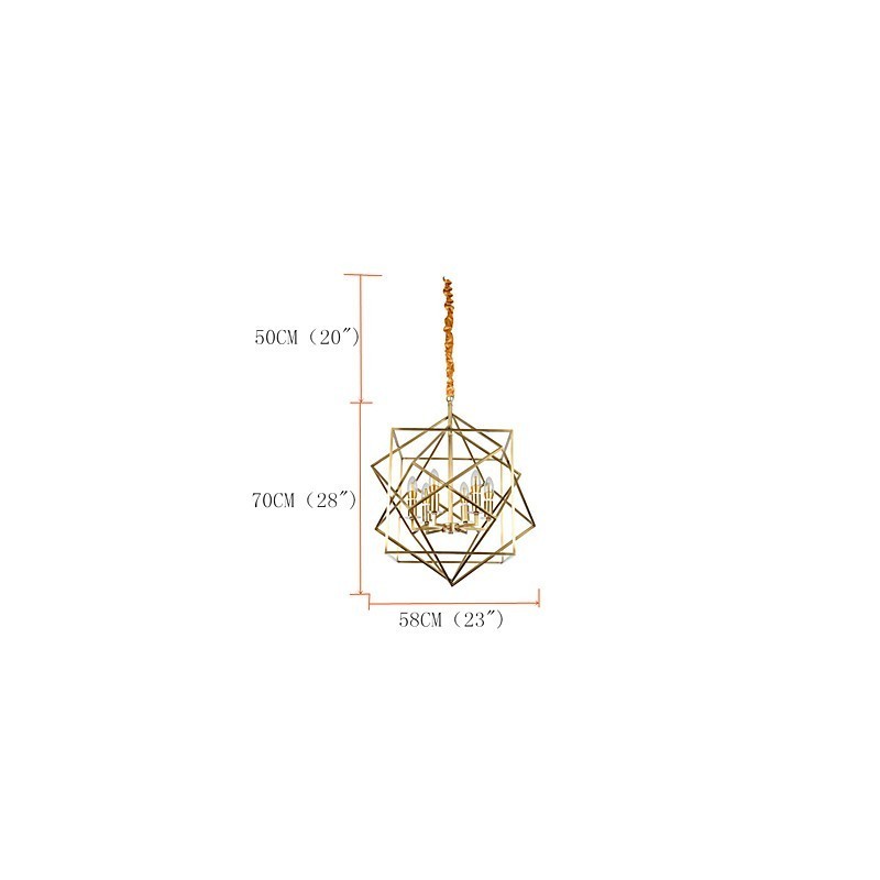 Lampadario a lanterna in ottone, metallo, 6 luci E12/E14, 70 cm