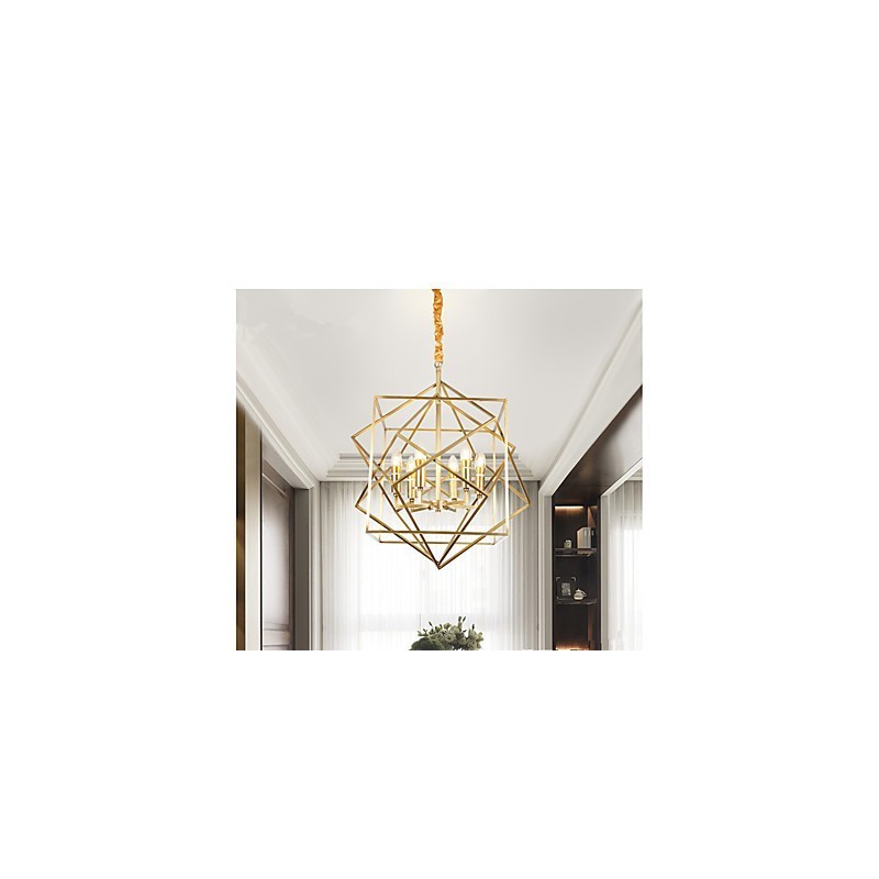 Lampadario a lanterna in ottone, metallo, 6 luci E12/E14, 70 cm