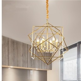 Lampadario a lanterna in ottone, metallo, 6 luci E12/E14, 70 cm