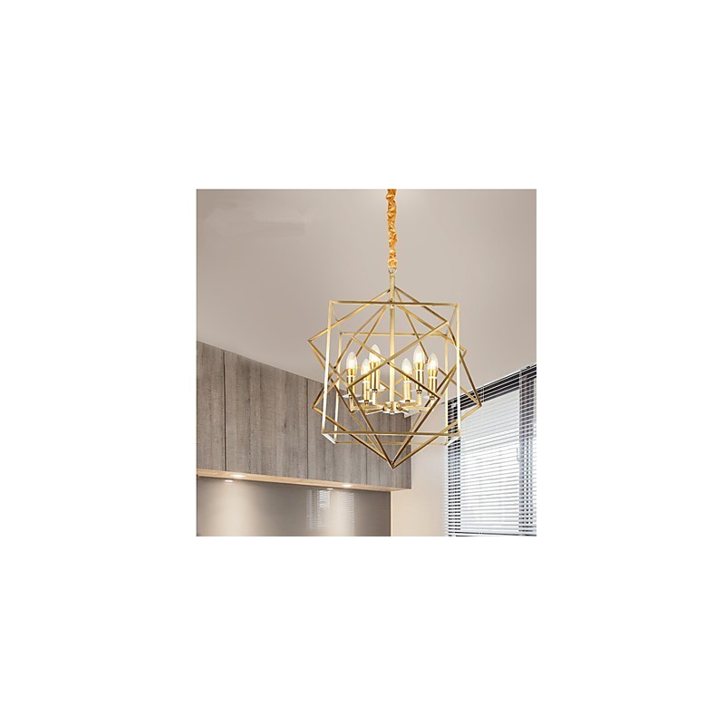 Lampadario a lanterna in ottone, metallo, 6 luci E12/E14, 70 cm
