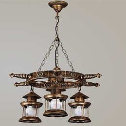 Lampadario rustico vintage country globo dipinto in metallo 3 luci E12/E14