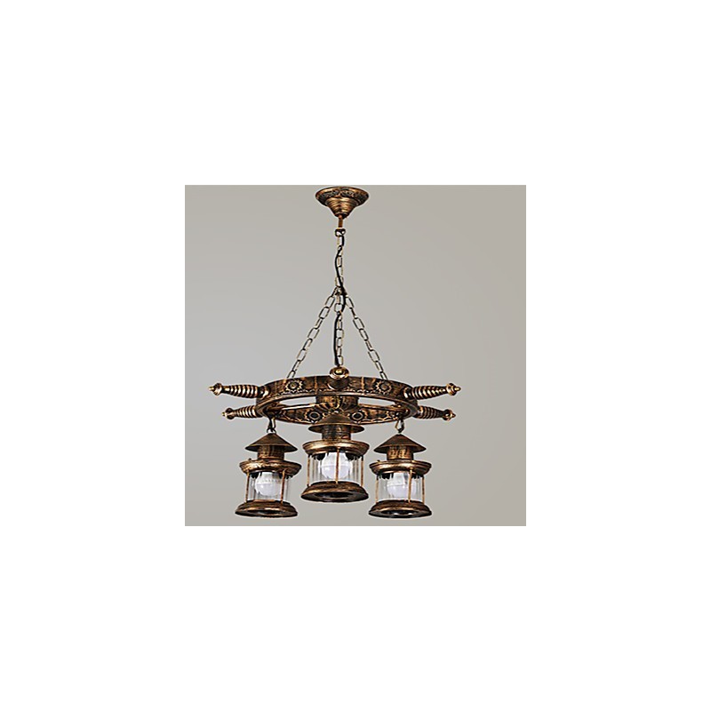 Lampadario rustico vintage country globo dipinto in metallo 3 luci E12/E14