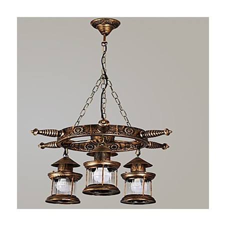 Lampadario rustico vintage country globo dipinto in metallo 3 luci E12/E14