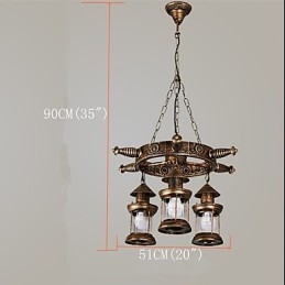 Lampadario rustico vintage country globo dipinto in metallo 3 luci E12/E14