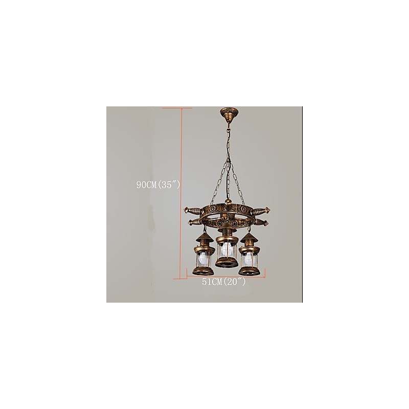 Lampadario rustico vintage country globo dipinto in metallo 3 luci E12/E14