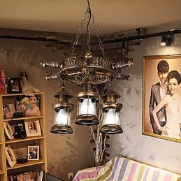 Lampadario rustico vintage country globo dipinto in metallo 3 luci E12/E14