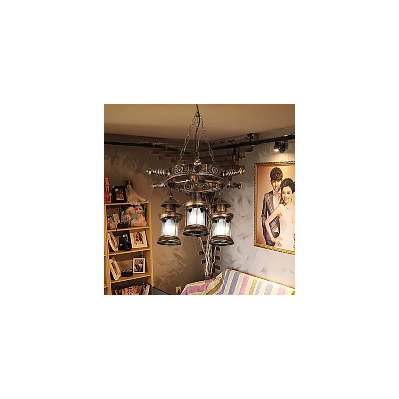 Lampadario rustico vintage country globo dipinto in metallo 3 luci E12/E14