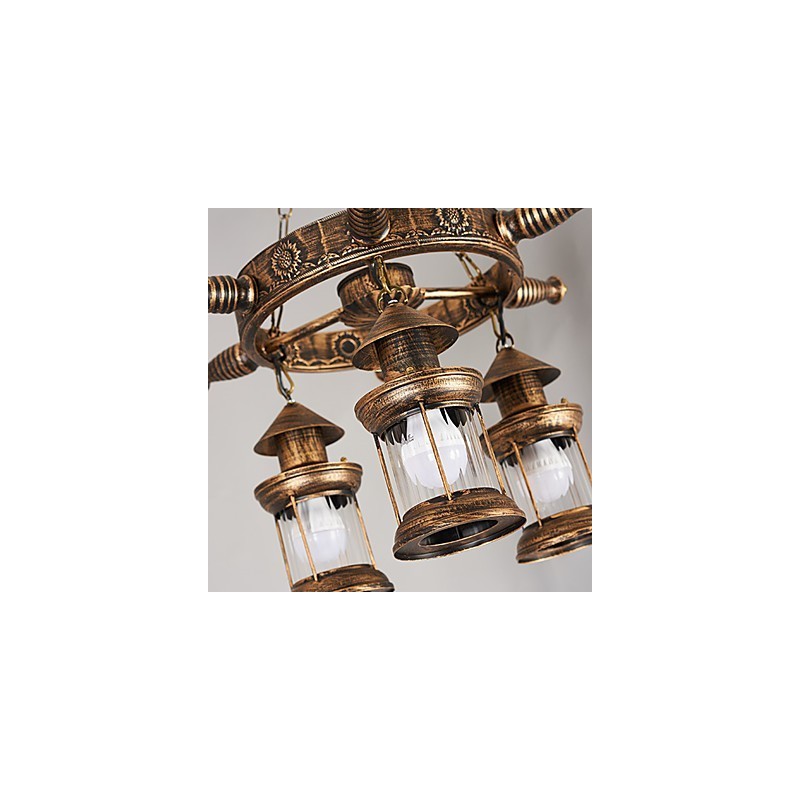 Lampadario rustico vintage country globo dipinto in metallo 3 luci E12/E14
