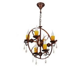 Lampadario globo rustico vintage retrò in metallo e resina, 6 luci, T8 E12/E14