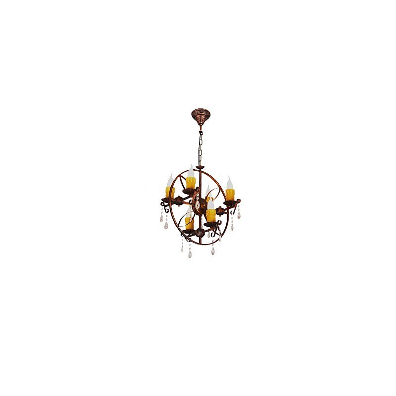 Lampadario globo rustico vintage retrò in metallo e resina, 6 luci, T8 E12/E14