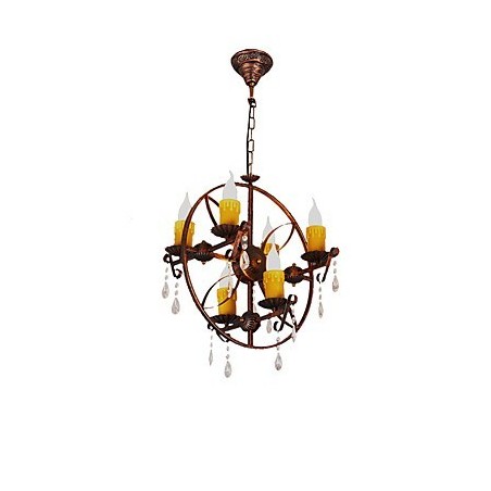 Lampadario globo rustico vintage retrò in metallo e resina, 6 luci, T8 E12/E14