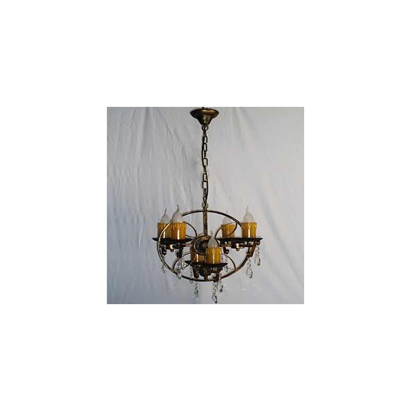 Lampadario globo rustico vintage retrò in metallo e resina, 6 luci, T8 E12/E14