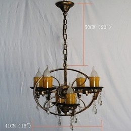 Lampadario globo rustico vintage retrò in metallo e resina, 6 luci, T8 E12/E14
