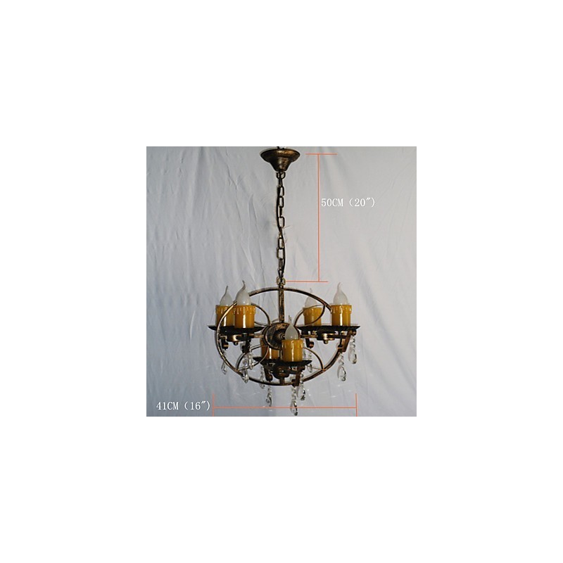 Lampadario globo rustico vintage retrò in metallo e resina, 6 luci, T8 E12/E14