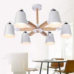 Lampadario vintage in metallo con dettagli in legno o bambù, 6 luci E26/E27