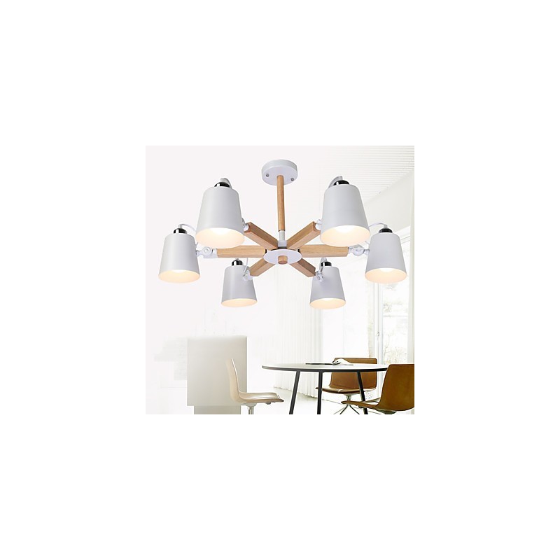 Lampadario vintage in metallo con dettagli in legno o bambù, 6 luci E26/E27