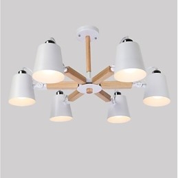 Lampadario vintage in metallo con dettagli in legno o bambù, 6 luci E26/E27