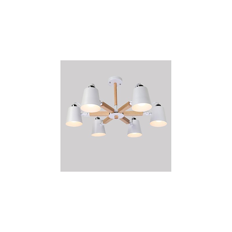 Lampadario vintage in metallo con dettagli in legno o bambù, 6 luci E26/E27