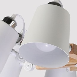 Lampadario vintage in metallo con dettagli in legno o bambù, 6 luci E26/E27