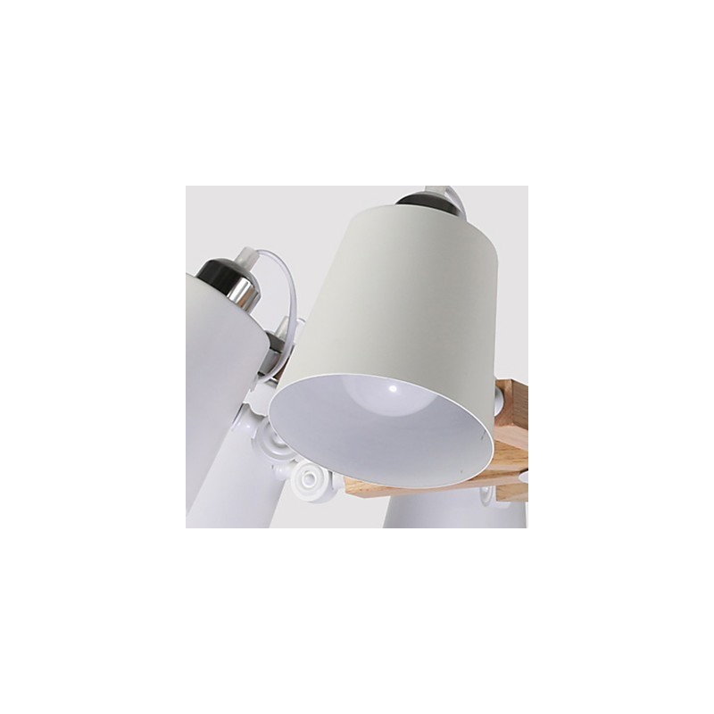 Lampadario vintage in metallo con dettagli in legno o bambù, 6 luci E26/E27