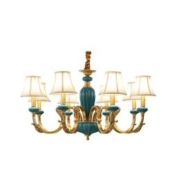 Lampadario in ottone con decorazioni in ceramica KP