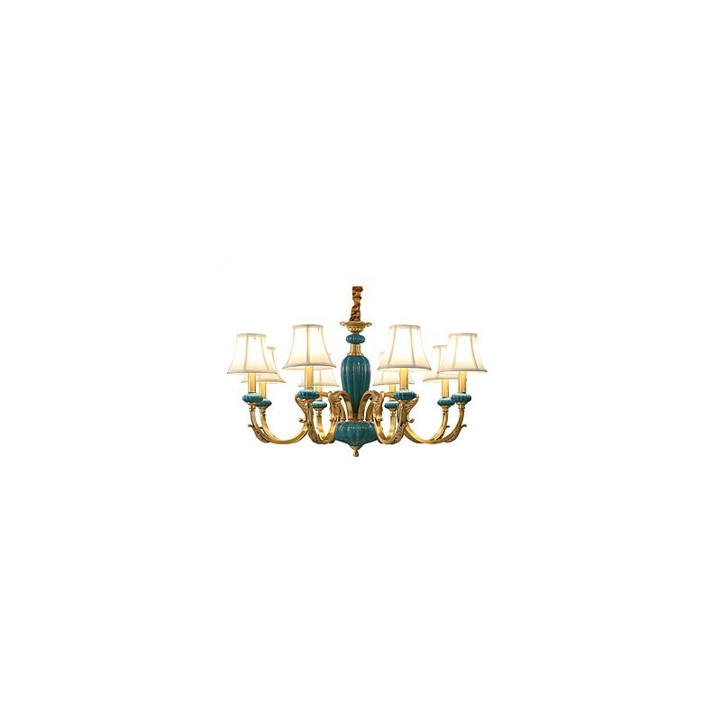 Lampadario in ottone con decorazioni in ceramica KP