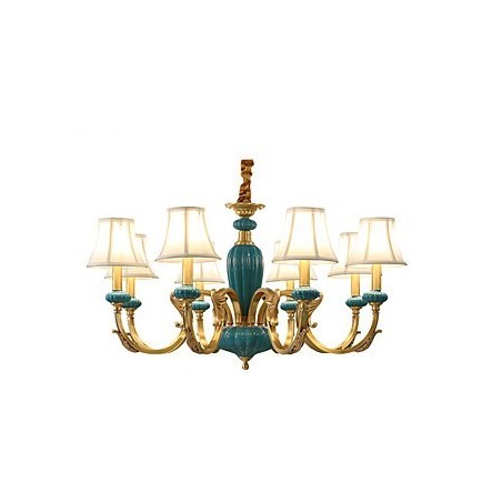 Lampadario in ottone con decorazioni in ceramica KP