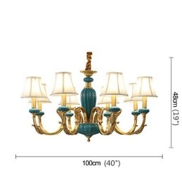 Lampadario in ottone con decorazioni in ceramica KP
