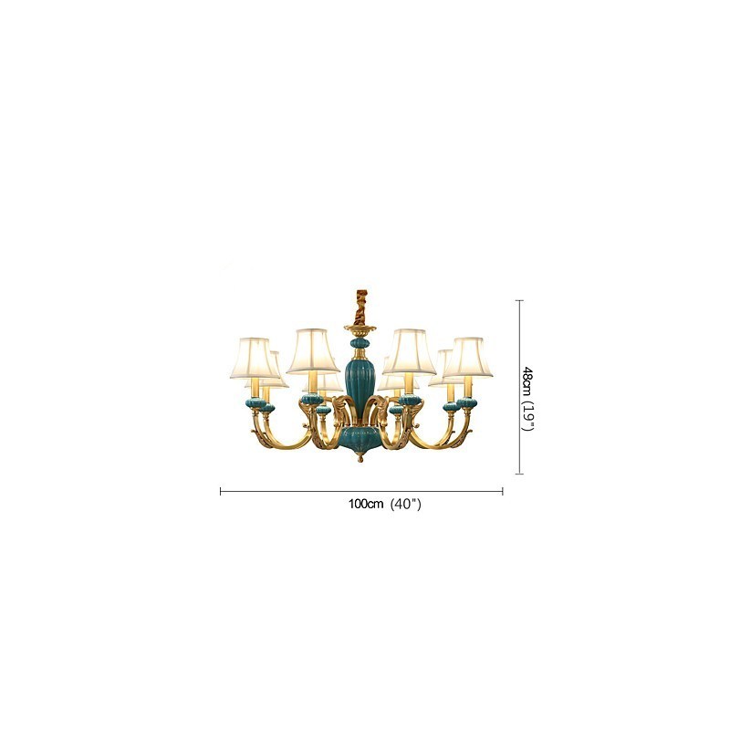 Lampadario in ottone con decorazioni in ceramica KP
