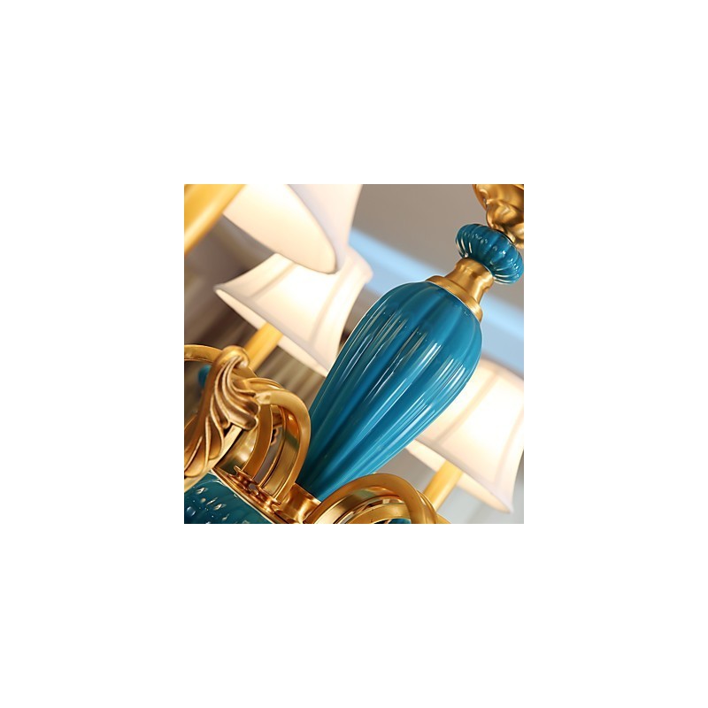 Lampadario in ottone con decorazioni in ceramica KP